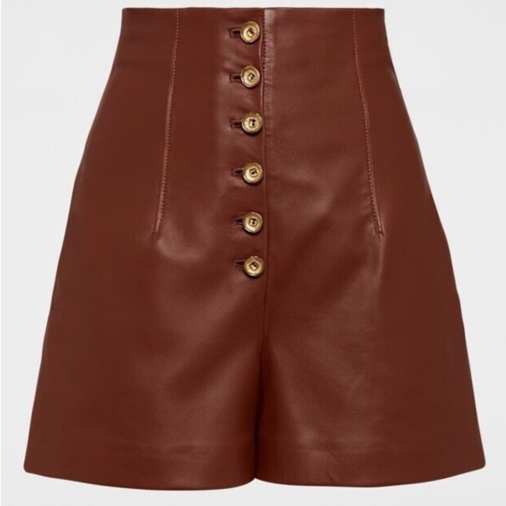 SCANLAN THEODORE GOLD BUTTON LEATHER Chic Brown Shorts size 2